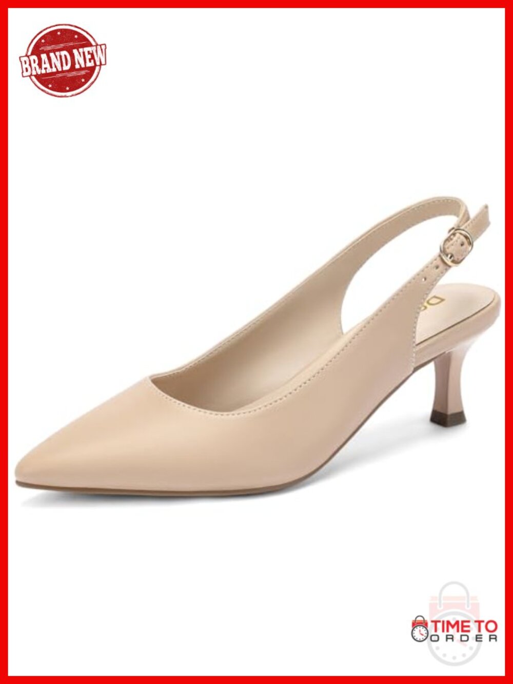 Slingback Kitten Heels Pointed Toe Low Heel Pumps Cushioned Dress Shoes